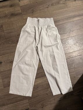 NWT Flamingals Smocked Waist Linen Blend Wide Leg Trousers Size L